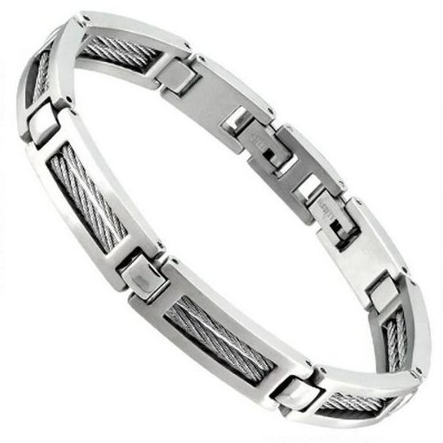 bijouterie pinto jussey ls1507/2/1 bracelet acier homme Lotus double câble acier,