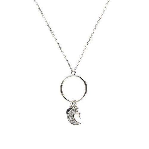 18209-PE Collier argent lune et étoile empierrés haute de gamme