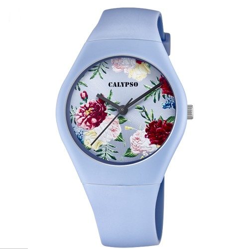 K5791/3 Jolie Montre Femme ado Calypso duo fleur avec un magnifique cadran floral bijouterie pinto jussey