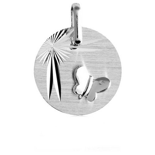 Pendentif Or 18k médaille papillon ciselée médaille baptême communion naissance