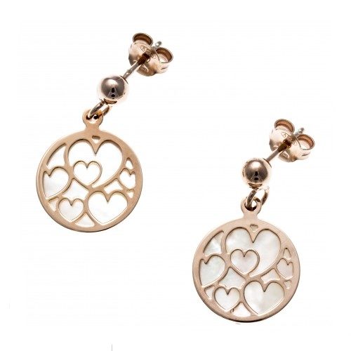 na579 Boucles d'oreille argent rosé cœur nacre bijouterie pinto jussey