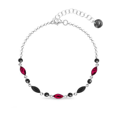 A0159R Bracelet argent Spark rond navette rouge et noir
