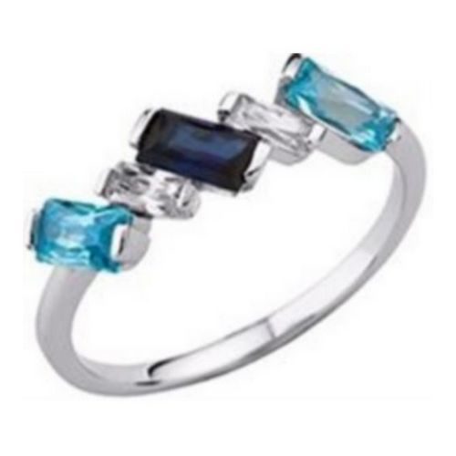 70285481 Bague argent oxydes rectangulaires en dégradé de bleu T56