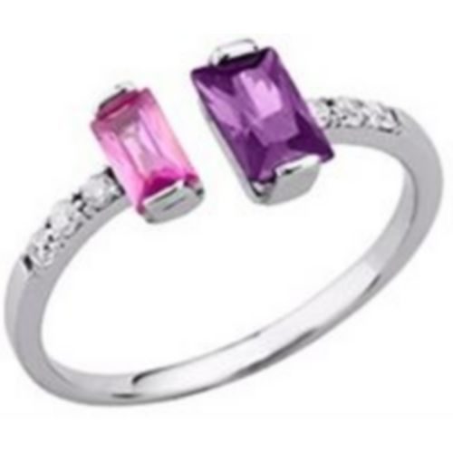 bijouterie pinto jussey 702855411 Bague argent ouverte oxydes rectangle violet rose empierré sur les côtés T56