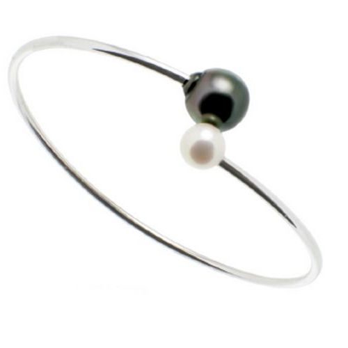 bijouterie pinto jussey btjonca Joli Bracelet argent jonc perle de Tahiti et de culture.