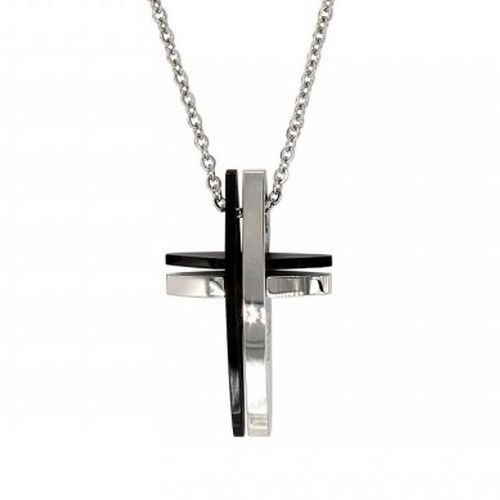 bijouterie pinto jussey ls1984-1-1 Collier acier homme Lotus croix double noir