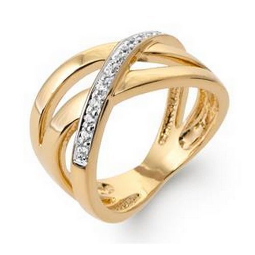 2034511 Bague plaqué or croisée empierrée T60