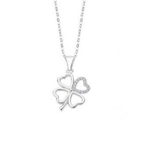 bijouterie pinto jussey LP3305-1-1 Collier argent Lotus trèfle empierré