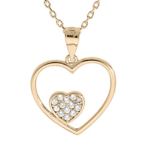 bijouterie pinto jussey 932110 Collier plaqué or 2 cœurs empierré
