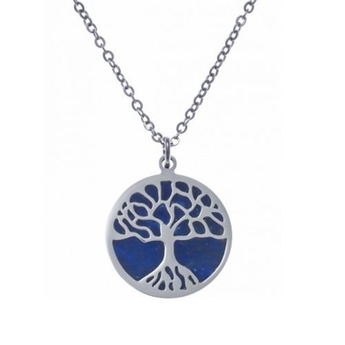 bijouterie pinto jussey ig 455 Collier acier arbre de vie et Lapis lazuli