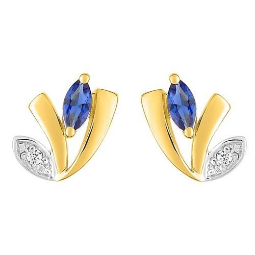 135632 Boucles d'oreille plaqué or navette bleu