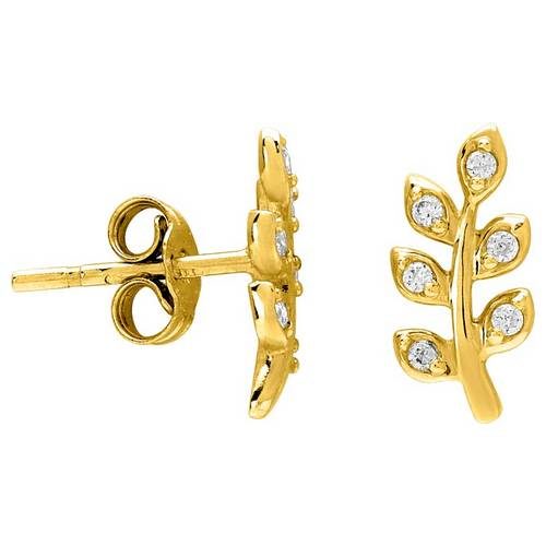 293066 Boucles d'oreille Or 9K feuille empierrée