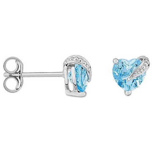 29FA018GT Boucles d'oreille Or 9K Blanc cœur topaze bleu
