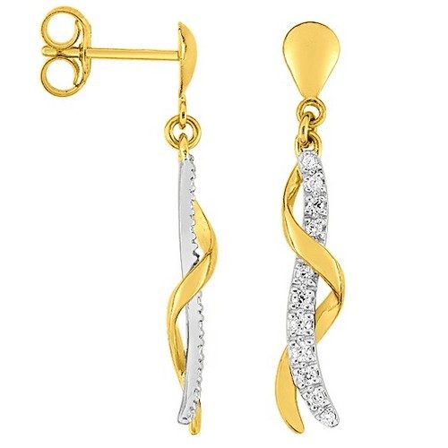 bijouterie pinto jussey 39SA020BZ Boucles d'oreille Or 9K Pendantes bicolor empierré