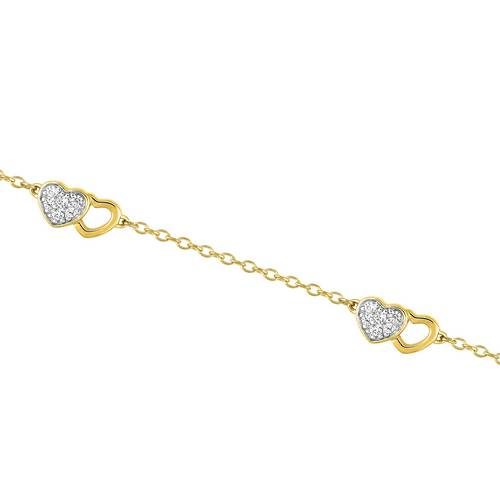 SBI86Z18 Bracelet plaqué or double cœurs empierré