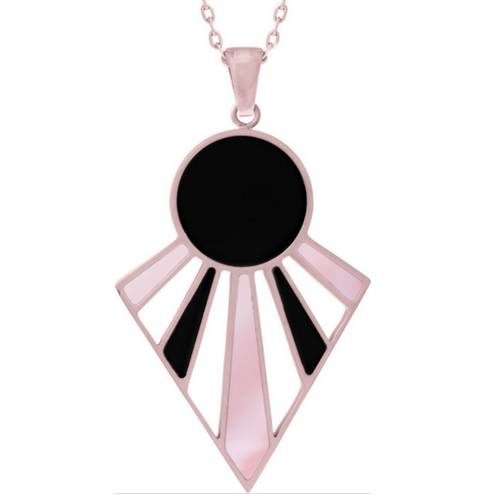 bijouterie pinto jussey IP 448 Collier acier rosé Nacre et Onyx
