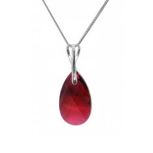 Collier argent et cristal Larme rouge