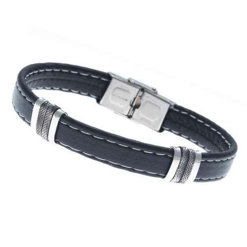 Bracelet Homme acier et cuir synth IF 311