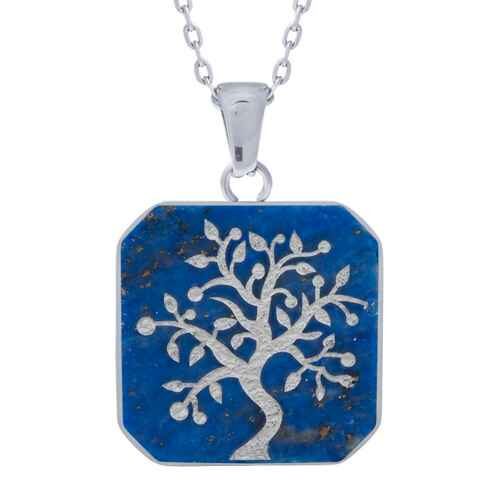 Collier en acier Lapis lazuli gravé arbre IP 472