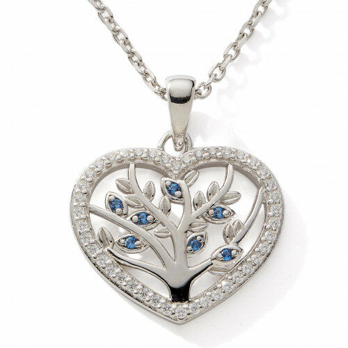 Collier argent coeur arbre vie bleu C2914