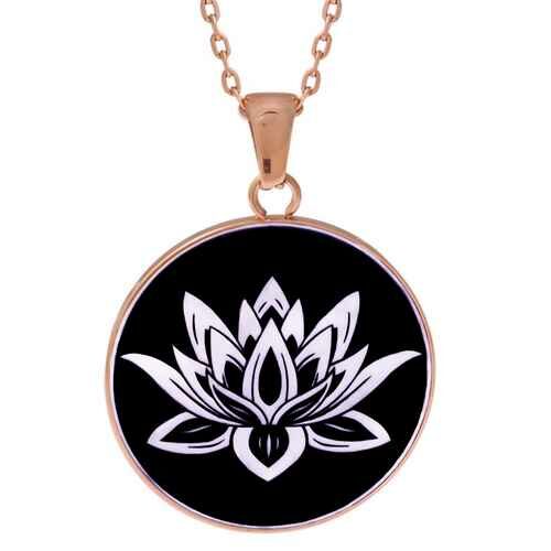 ip 405 Collier en acier rosé Nacre Lotus émail Noir