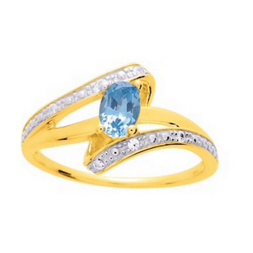 1078466 Bague plaqué or bleu claire empierrée