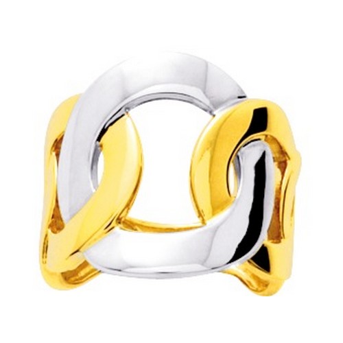 Bijouterie pinto Jussey haute-saone Bague plaqué or 137375 large bicolore anneaux entrelacés