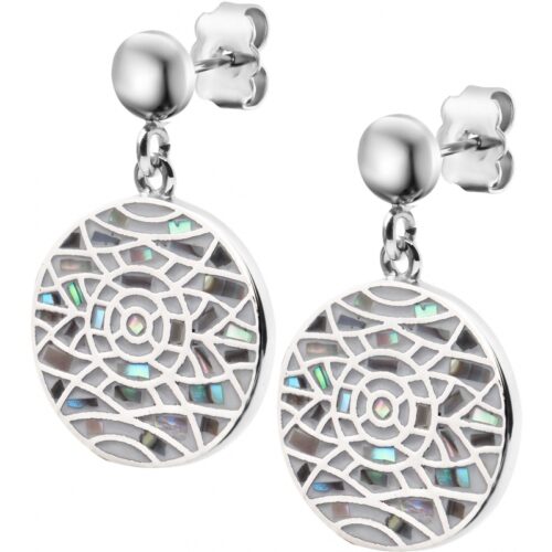 Bijouterie pinto Jussey haute-saone Boucles d'oreille acier émail IM 575 et nacre blanche