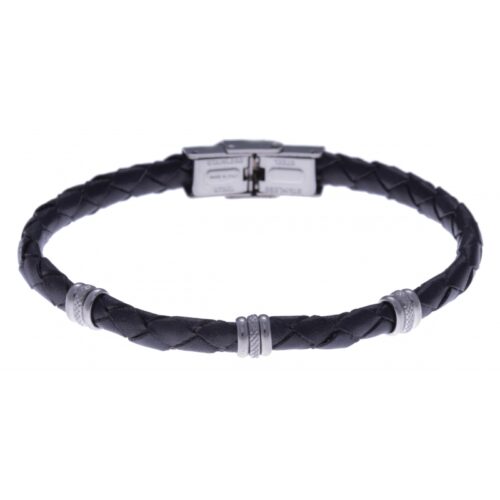 Bracelet Homme acier Cuir Italien gris HC 344