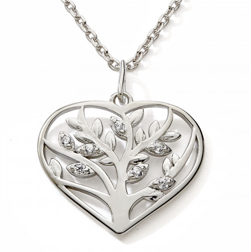 Collier argent Cœur arbre de vie empierré C2679