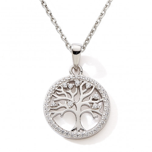 Collier argent Cœur arbre de vie empierré C2907