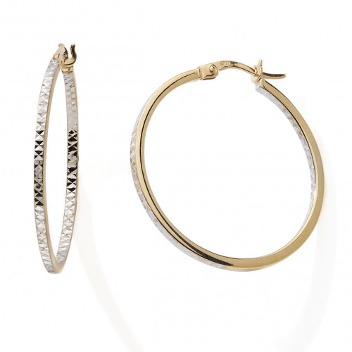 Boucles d'oreille Or 18K créoles ciselée bicolore 11162