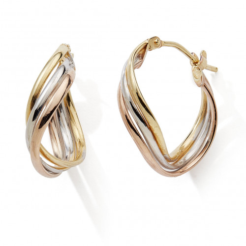 Boucles d'oreille Or 18K créoles tricolore 11364