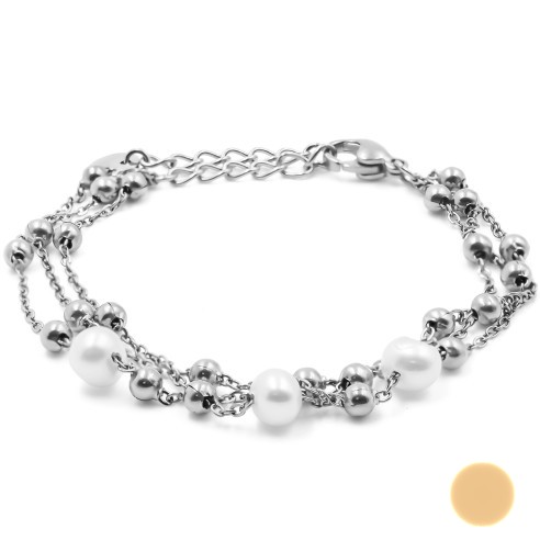 Bracelet Acier Perle boule double chaîne STE-B12