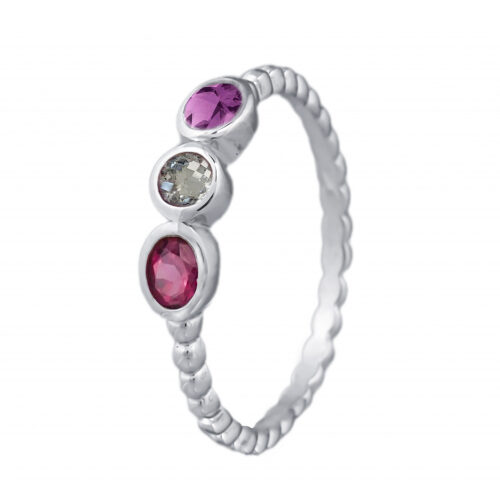 Bague Argent Rhodolite Améthyste VY 112 rose violet anneau tressé