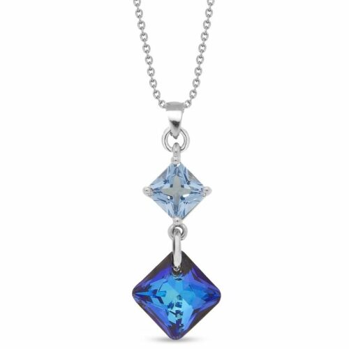 Collier Spark Carré A0562 2 losange bleu pendent cristal Swarovski bijouterie PINTO à JUSEY en Haute-Saône.