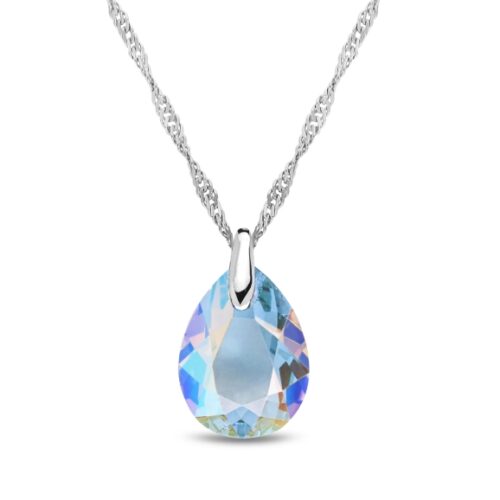 Collier Spark cristal Swarovski petite goutte cristal bleu ice claire reflet blanc arc en ciel. bijouterie PINTO à JUSEY en Haute-Saône.