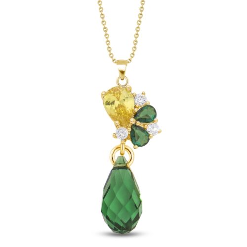 Collier Spark doré Blatter goutte poire facettée vert sapin foncé jaune cristal Swarovski bijouterie PINTO à JUSEY en Haute-Saône.
