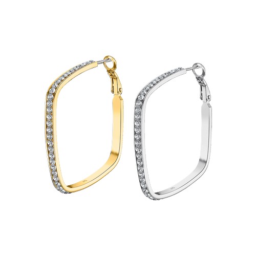 F Boucles d'oreille acier Lotus Créole Carrée pierres brillant LS2357/4 acier ou doré