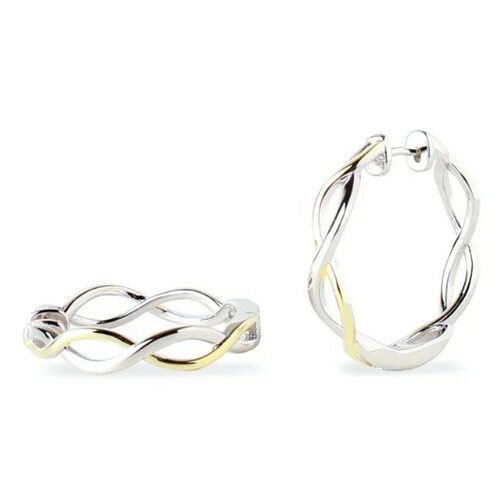 Boucles d'oreille argent doré créole LineA 19632-A torsadées brillants pierre