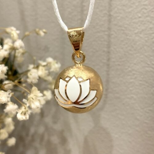 Bola Grossesse Doré Fleur de Lotus blanc cordon blanc