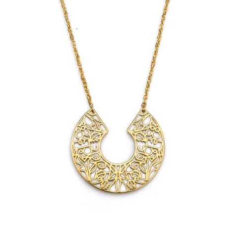 Collier acier doré EDEN rond feuillage sautoir EEE 402