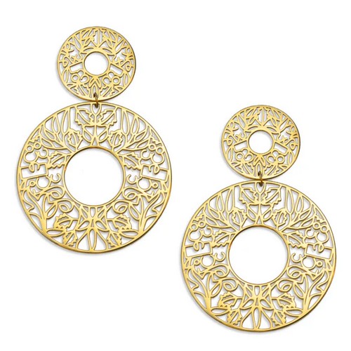 Boucles d'oreille acier doré EDEN 2 rond feuillage EEE 503
