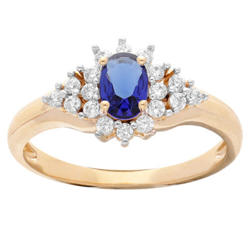 Bague plaqué or bleu empierrée 962261B grande taille du 50 au 66