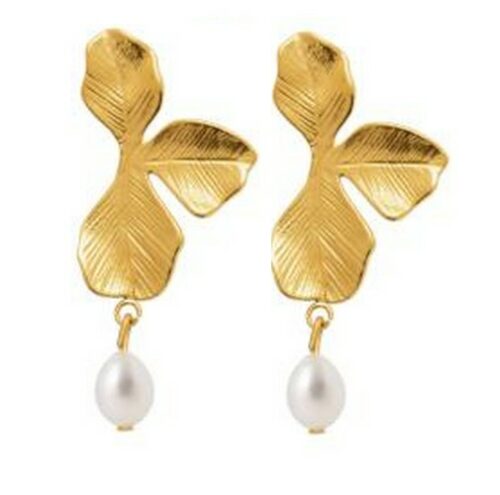 Boucles d'oreille acier doré fleur perle 3120209