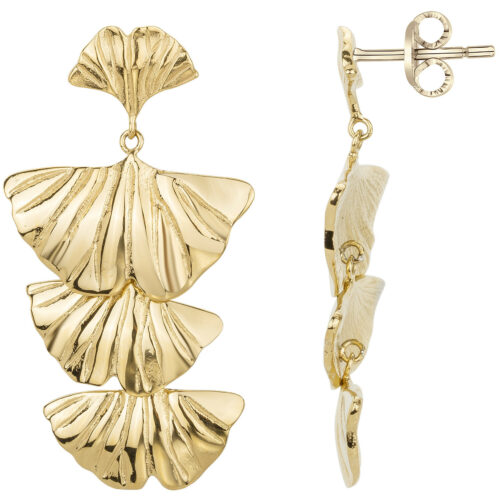 842-217.J Boucles d'oreille acier doré Feuille Ginkgo