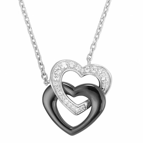 Collier argent coeurs céramique 1.72.0005 noir pierres