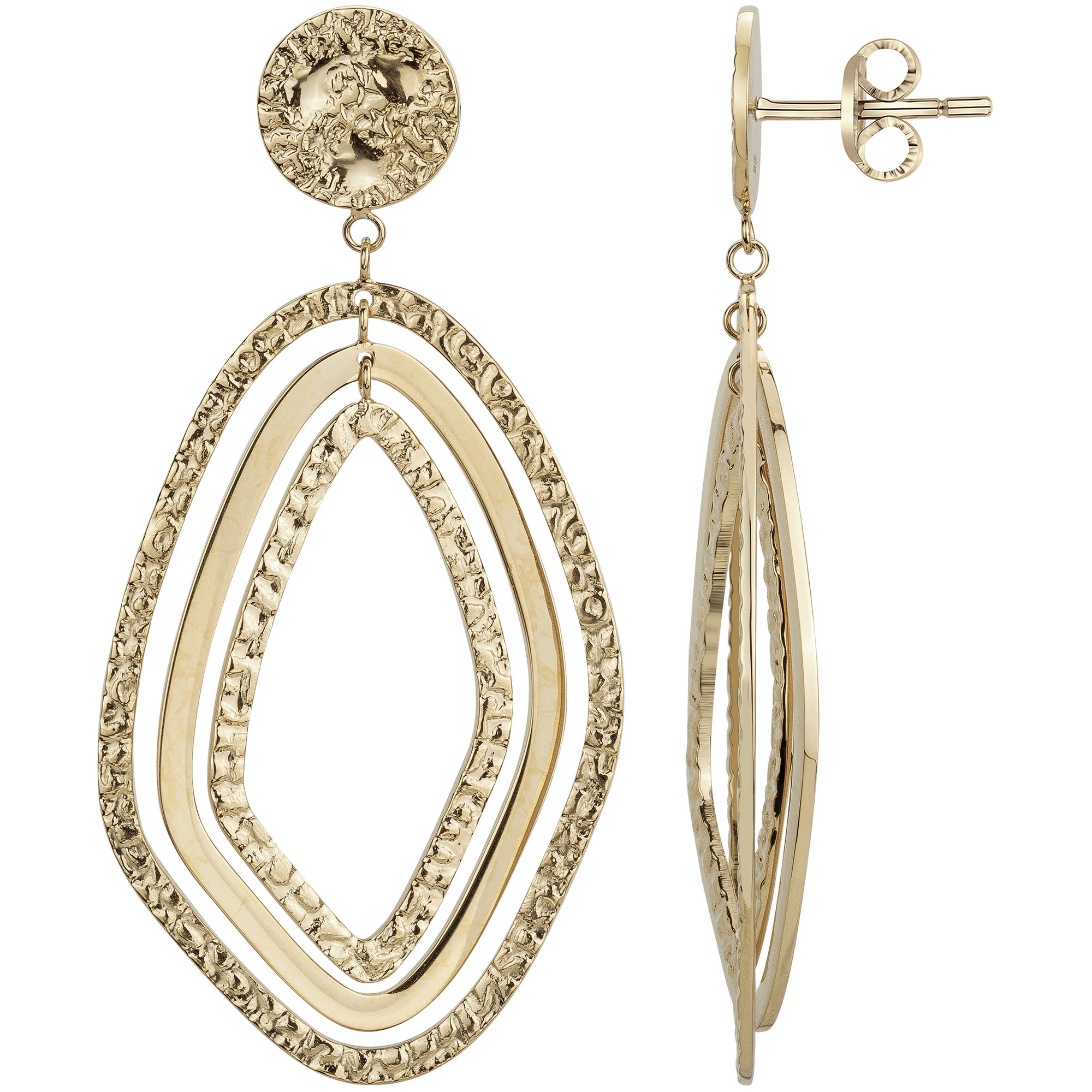 Boucles d'oreille acier doré anneaux ovales martelés 842.199