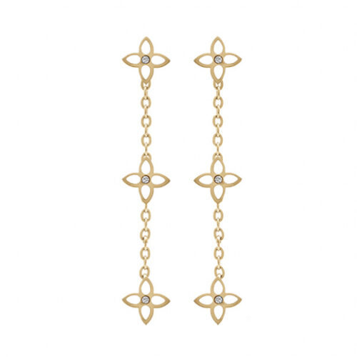 Boucles d'oreille acier Doré 3 Trèfle Blanc pendantes bijouterie Pinto à Jussey