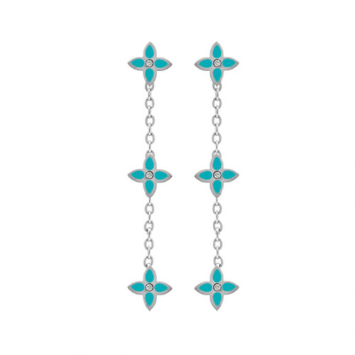 111144T Boucles d'oreille acier 3 Trèfles turquoise pendantes bijouterie Pinto Jussey